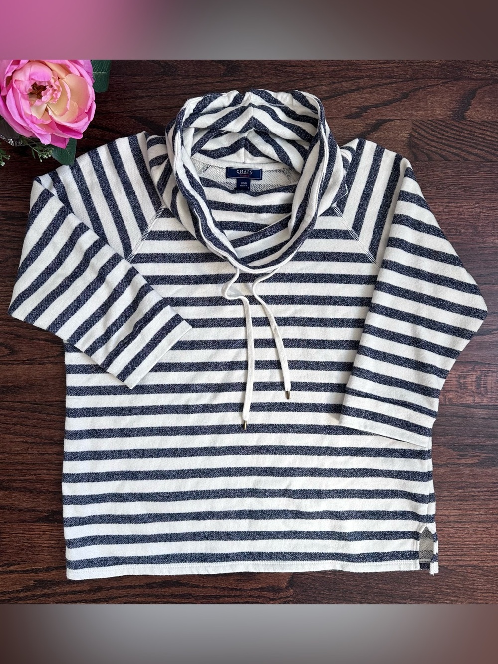 Ralph Lauren Chaps nautical striped funnel neck pullover in size L